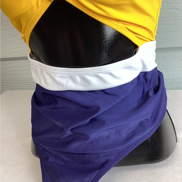 Yellow, white and blue one piece swimsuit. - Picture 9 of 10